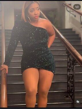 One-Shoulder green Sequin Bodycon Mini Dress